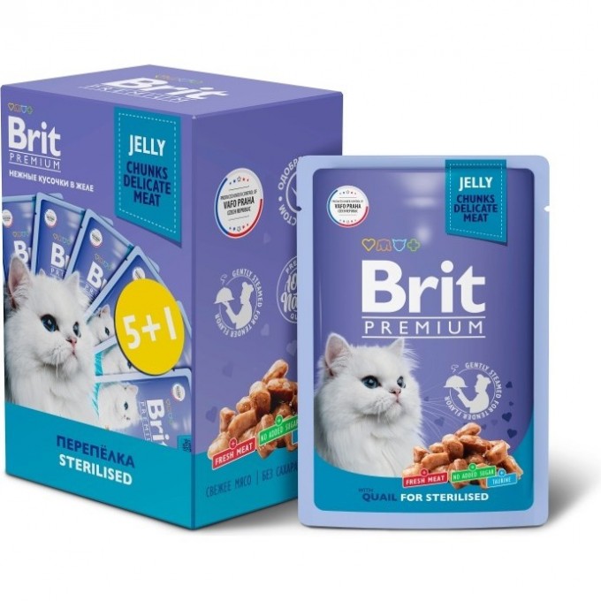 Пауч 5+1 перепелка в желе BRIT Premium для взрослых стерилизованных кошек 5055074