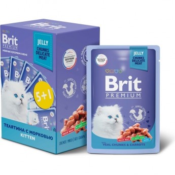 Паyч 5+1 телятина морковь в желе BRIT Premium для котят