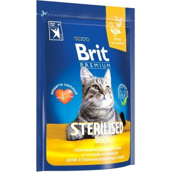 Сухой корм с уткой и курицей BRIT PREMIUM CAT STERILISED Duck & Chicken для взрослых стерилизованных кошек